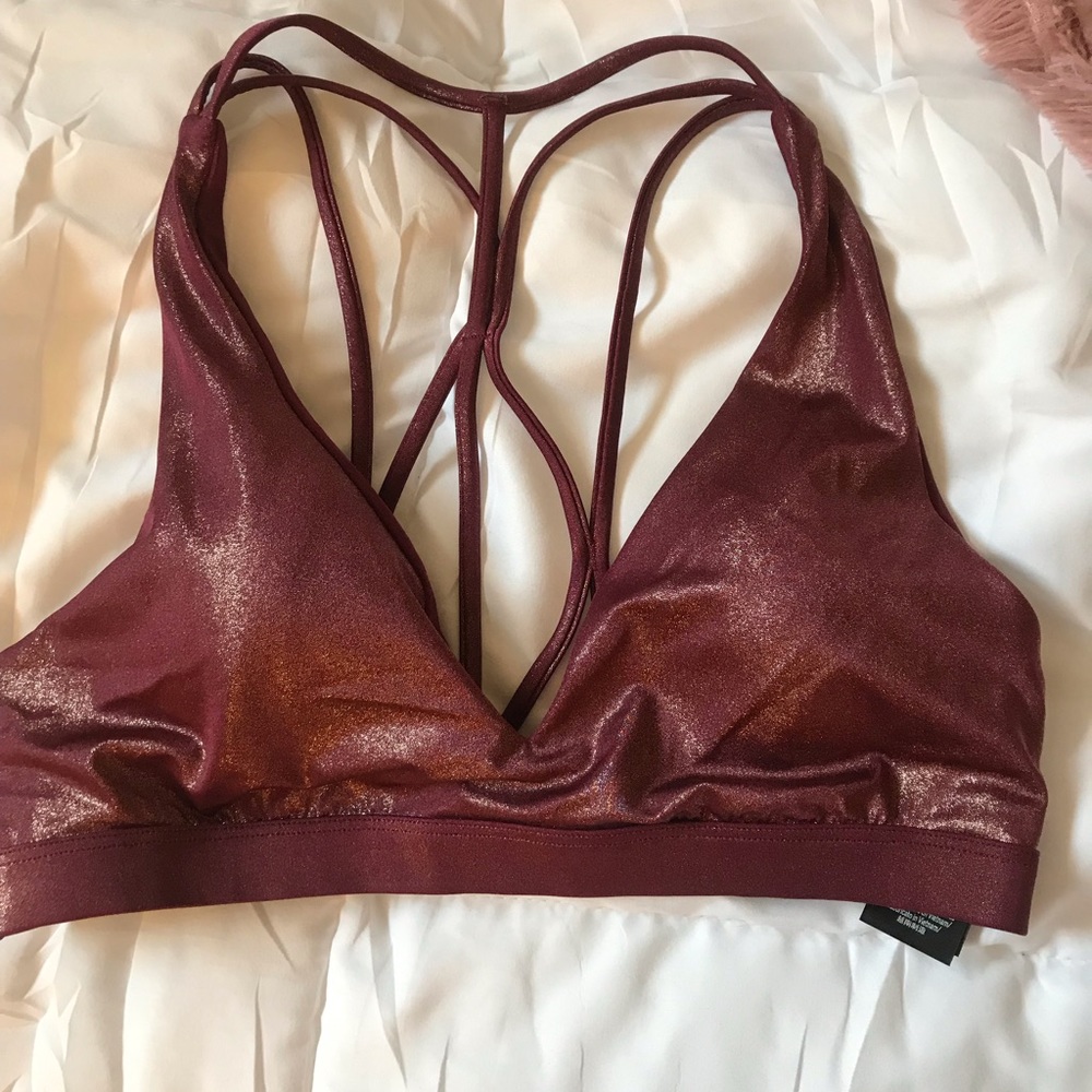 metallic strappy sports bra